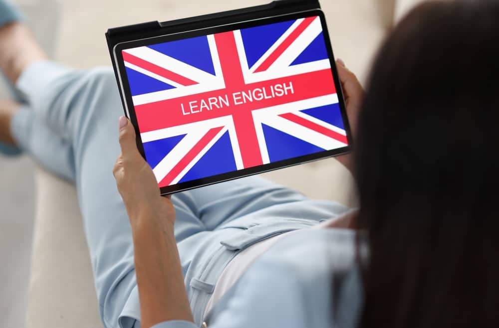 Woman learning british english.